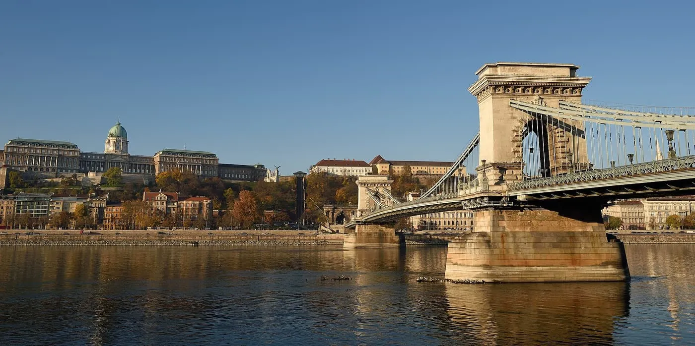 The Széchenyi Chain Bridge across the Danube, with Buda Castle on the hill behind it