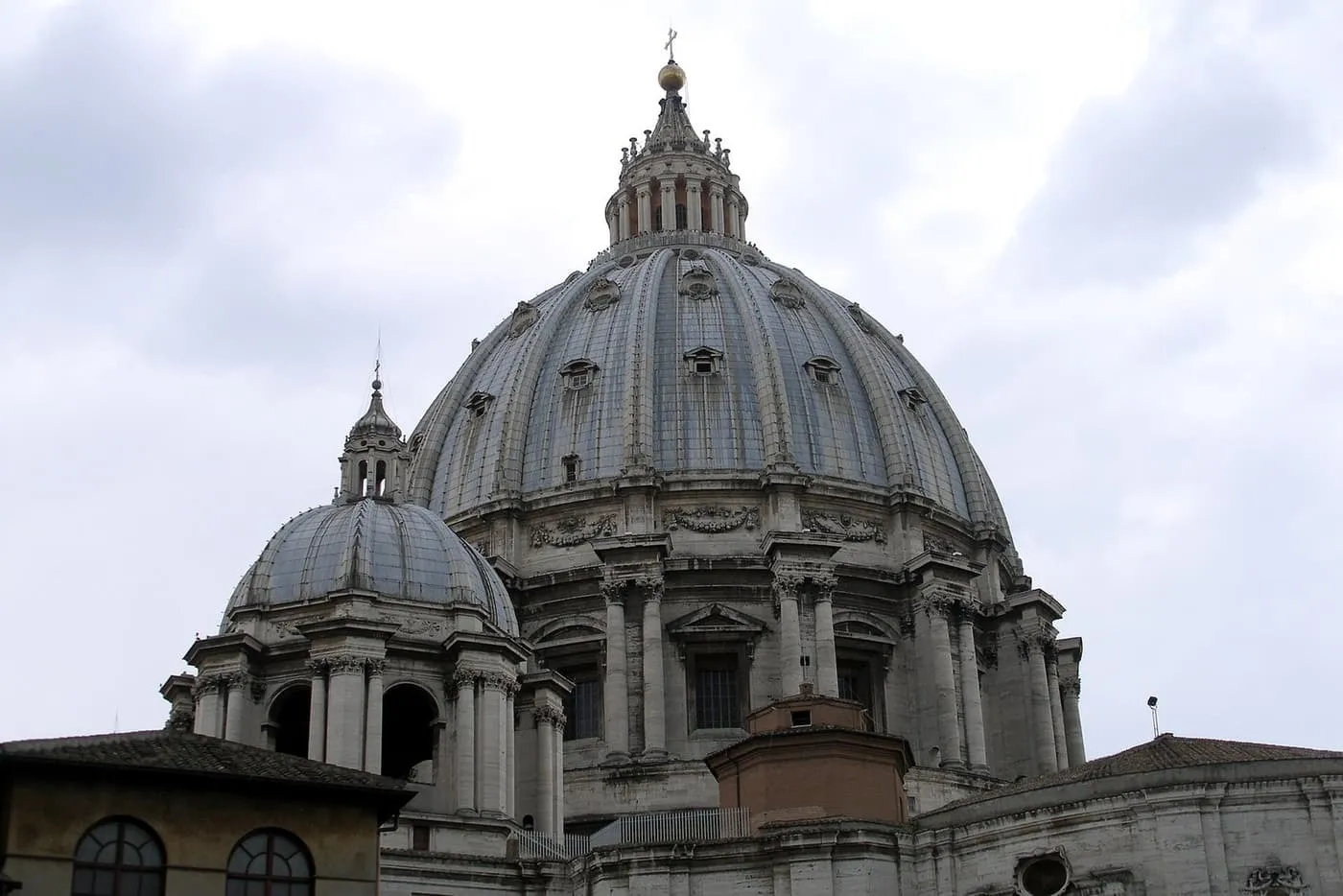 Michelangelo's dome of St Peter's Basilica with a smaller dome beside it
