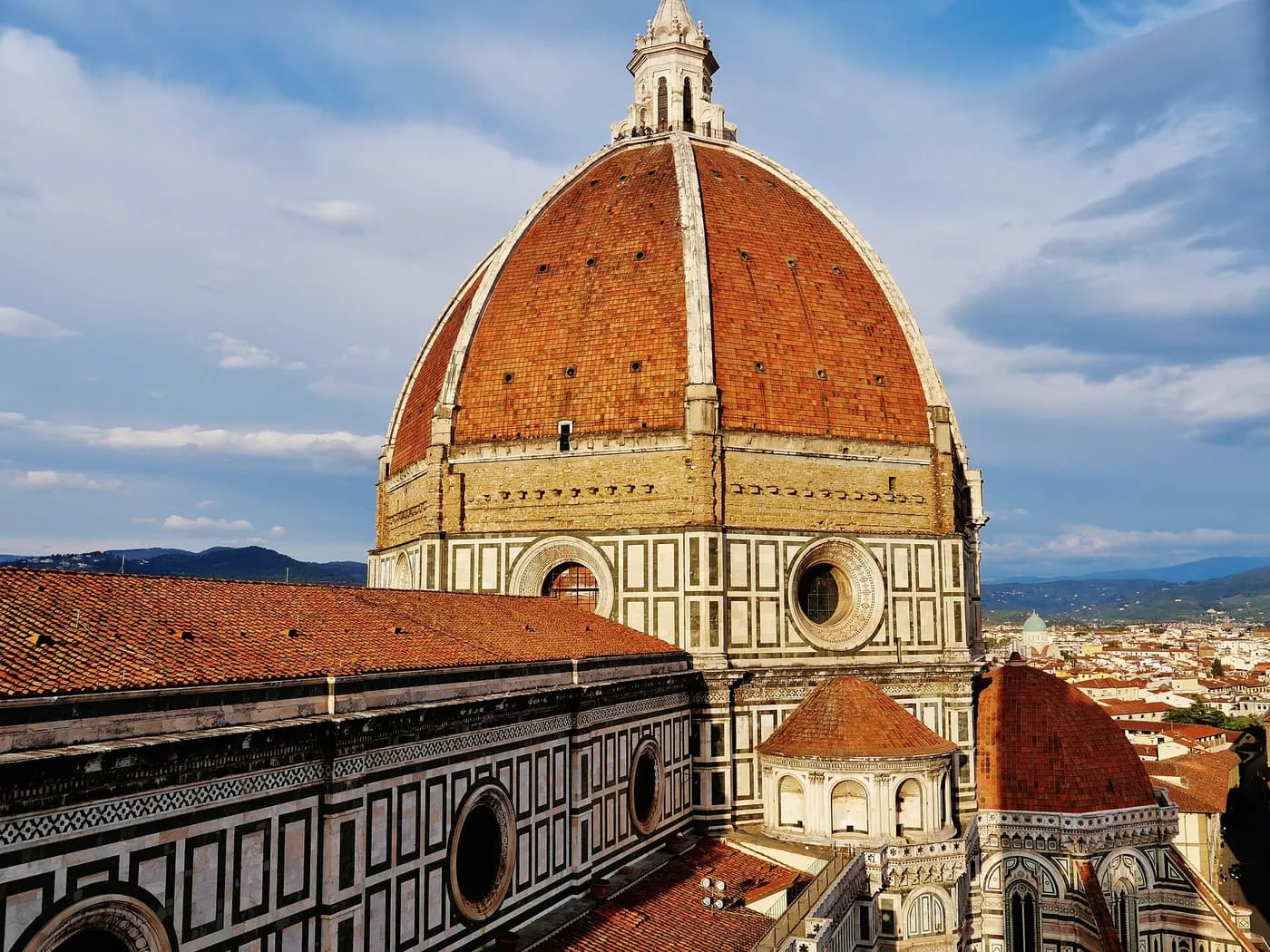 Brunelleschi's red-tiled dome and the cathedral roofs seen from the top of Giotto's Bell Tower