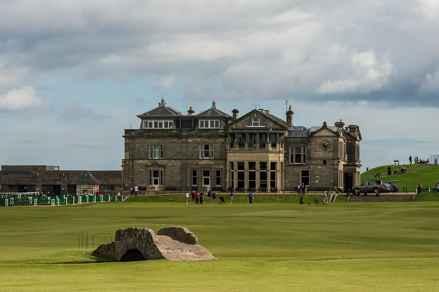 The stone Swilcan Bridge on the Old Course in front of the R&A clubhouse