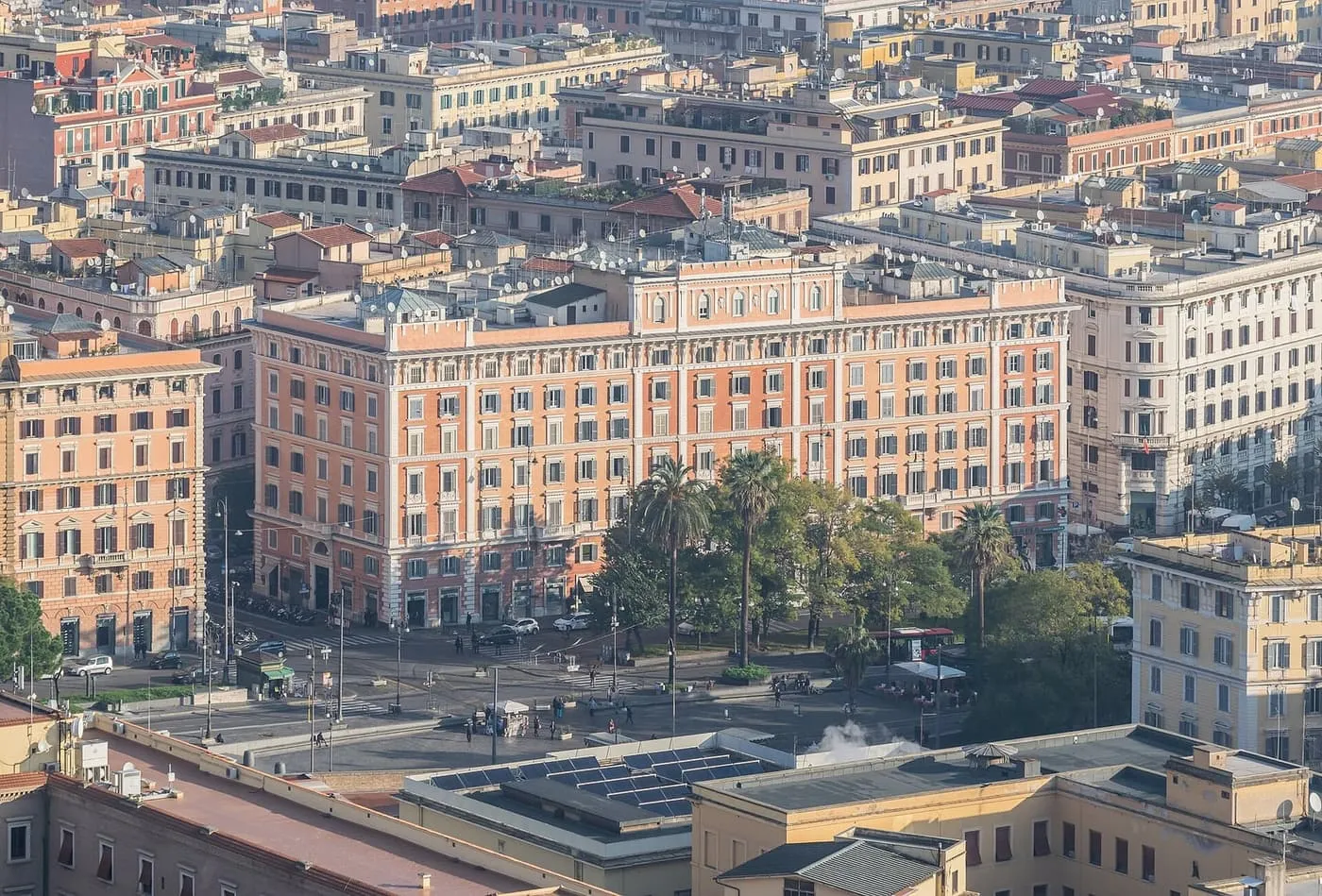 Apartment blocks around Piazza del Risorgimento in Prati, seen from above