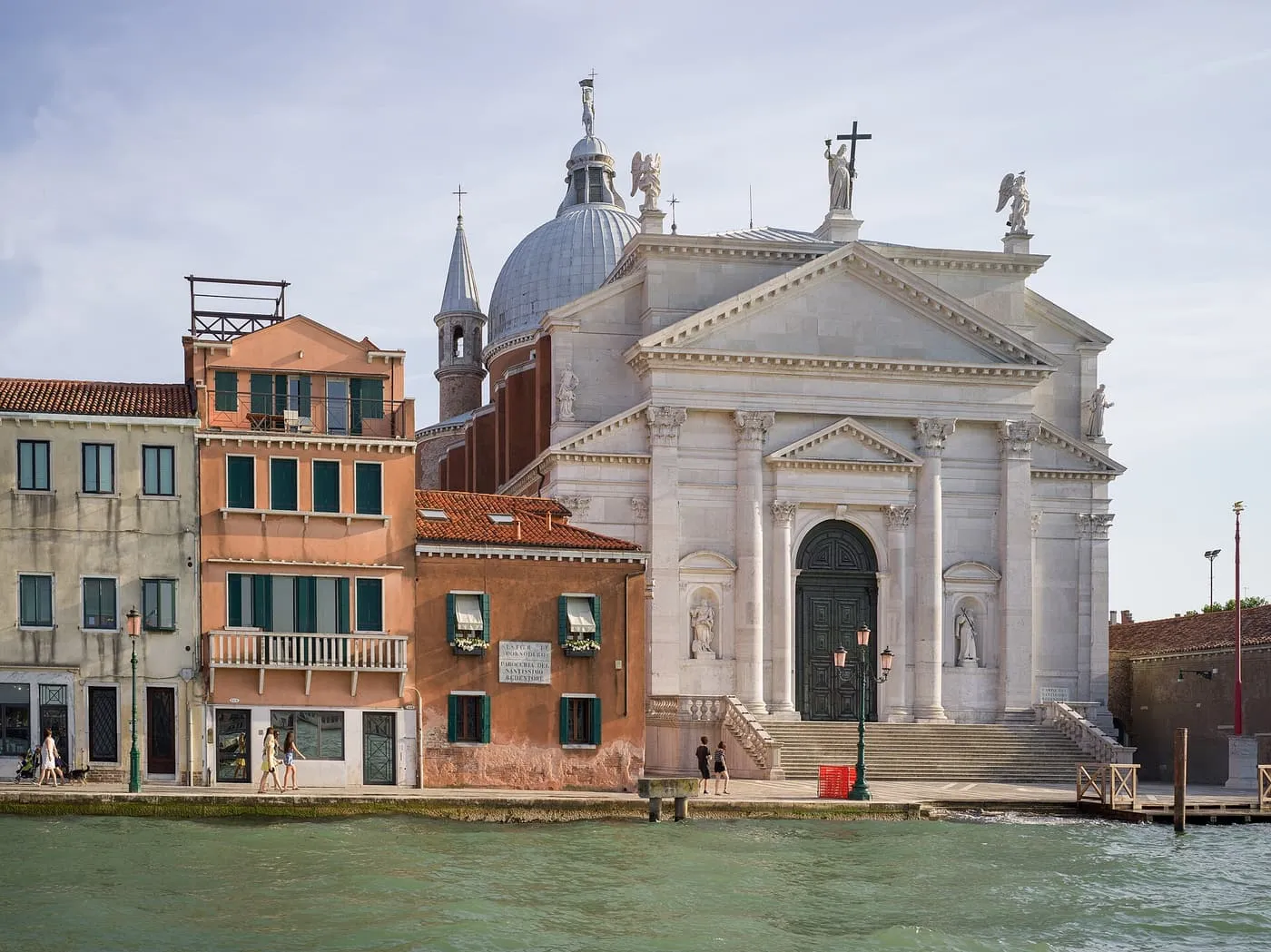 The white Palladian front and dome of the Redentore on the Giudecca, seen from the water
