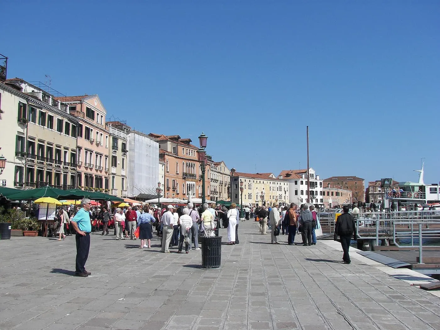 Walkers on the Riva degli Schiavoni, with the lagoon on the right