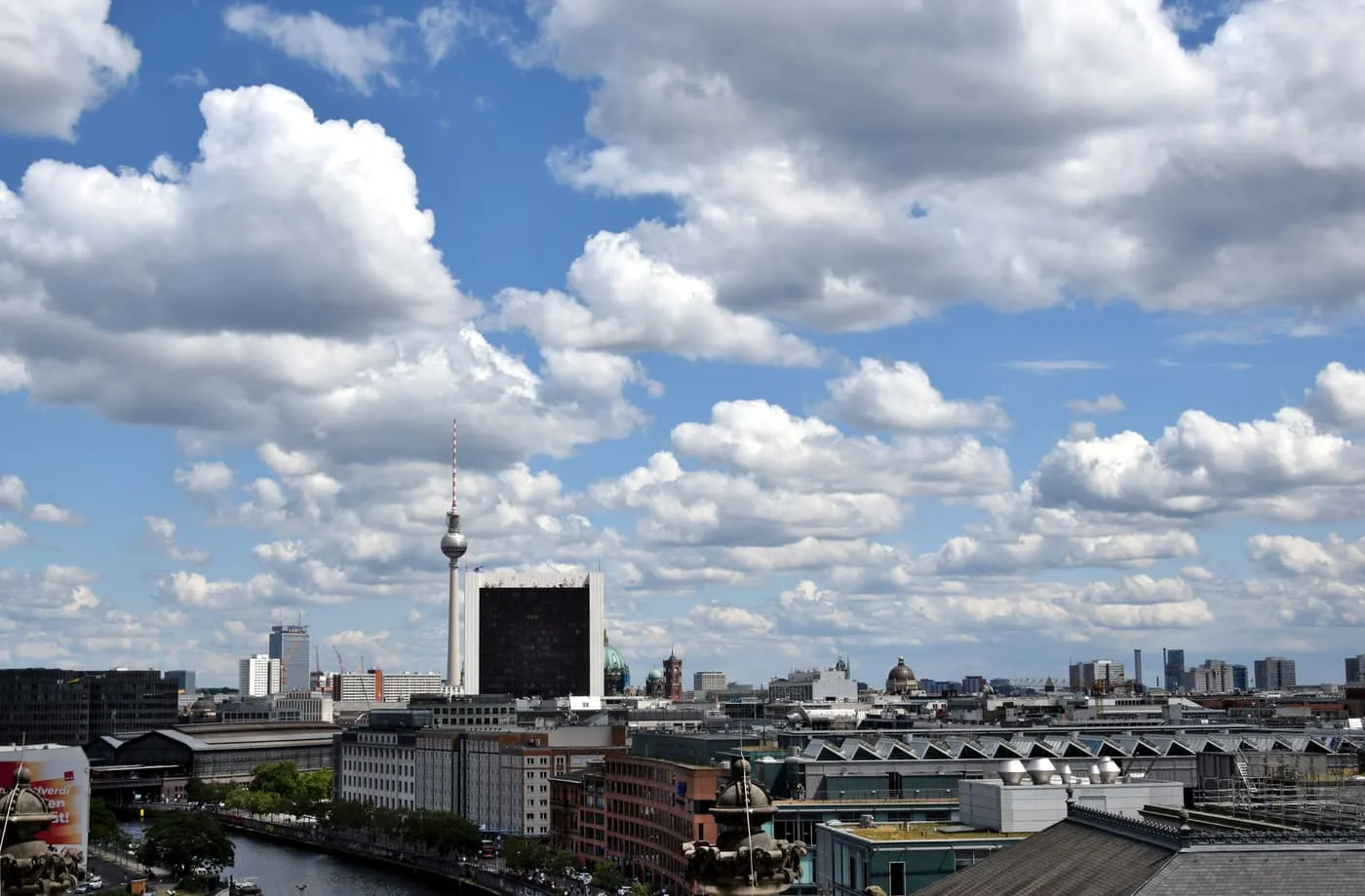 The view east from the Reichstag roof terrace over the Spree and the city centre to the TV Tower