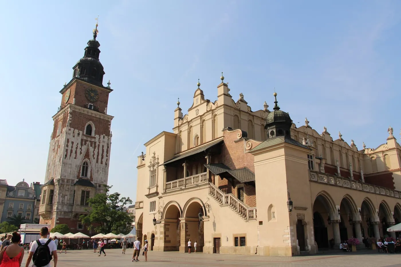 The Town Hall Tower beside the Cloth Hall and its outside stairs on the Main Market Square