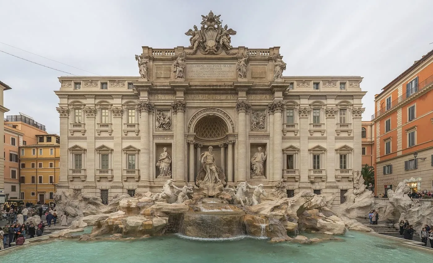 The Trevi Fountain, with Oceanus in the central niche above the rocks and the turquoise basin